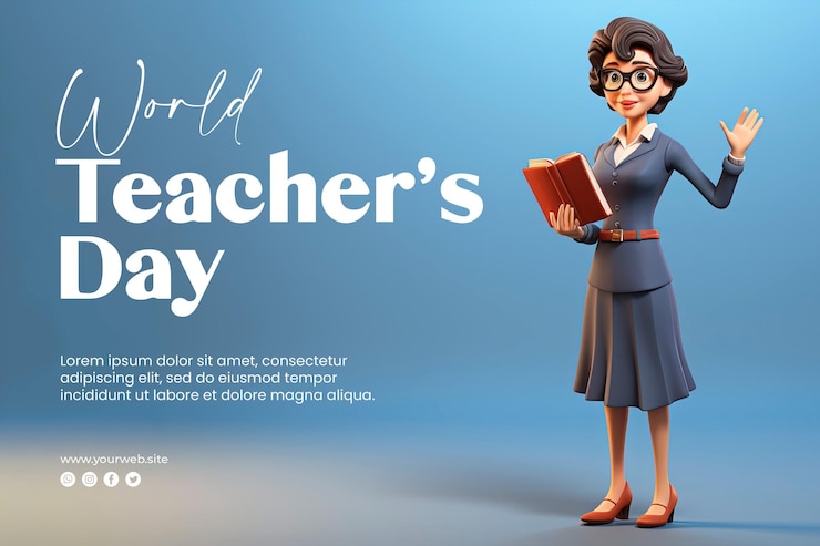 PSD world teachers day background and banner teachers day with 3d render teachers character