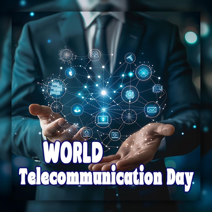 PSD world telecommunication day smart city and communication network telecommunication background