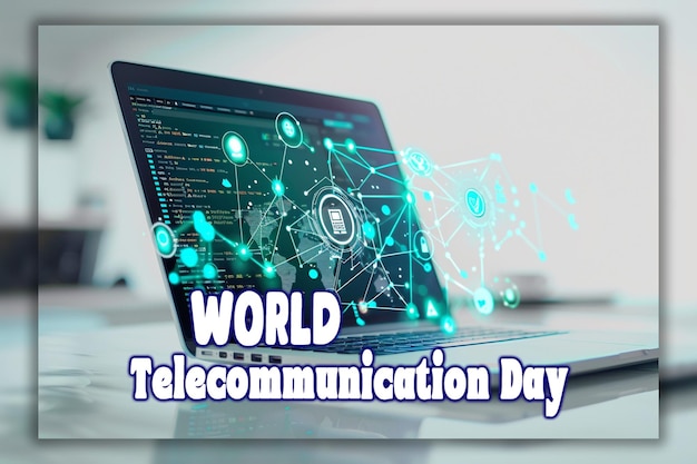 PSD world telecommunication day smart city and communication network telecommunication background