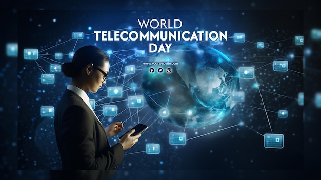 PSD world telecommunication day and world internet day background for social media