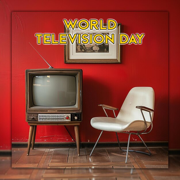 PSD Всемирный день телевидения 21 ноября: концепция классического винтажного телевизора для социальных сетей