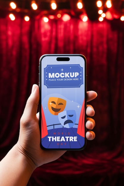 PSD world theatre day phone mockup design