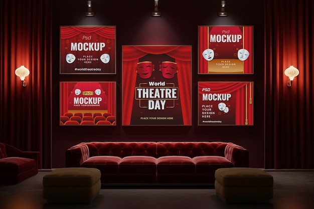 PSD world theatre day poster mockup design