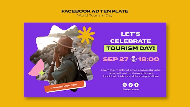 PSD modello facebook della giornata mondiale del turismo