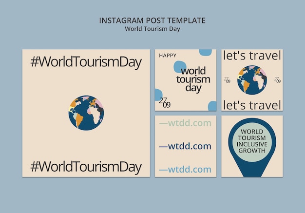 PSD raccolta di post instagram per la giornata mondiale del turismo