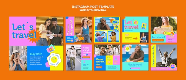 PSD Набор постов в instagram о всемирном дне туризма
