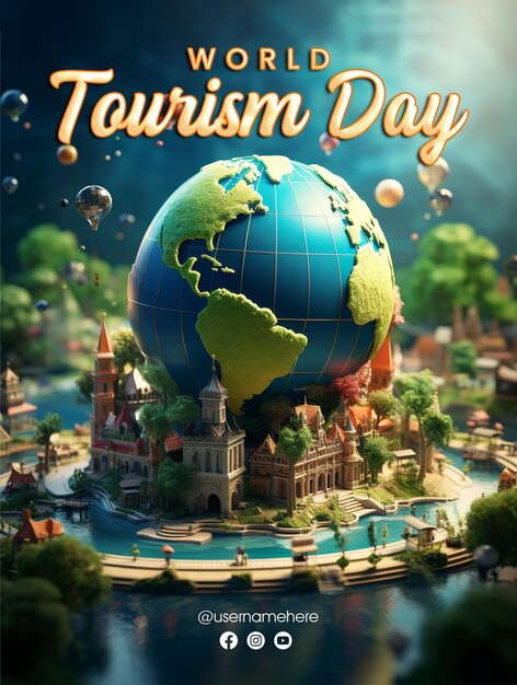 Modello di poster verticale della giornata mondiale del turismo