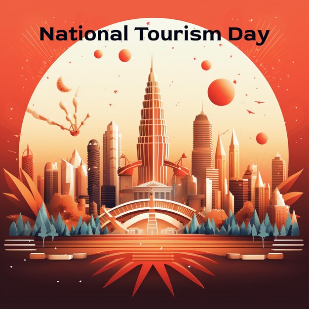 World tourism day with travel celebration elements background