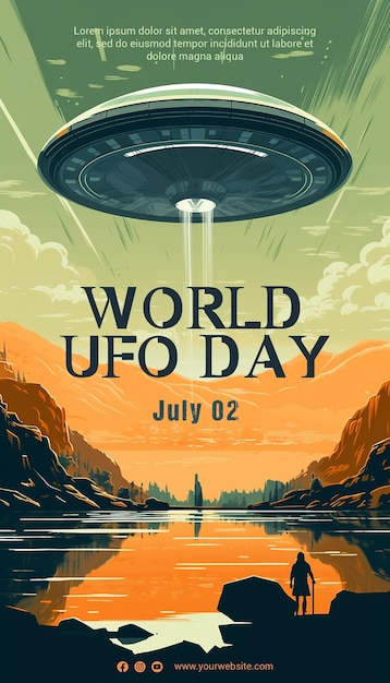 PSD 세계 ufo의 날 포스터 템플릿 ufo 일러스트레이션