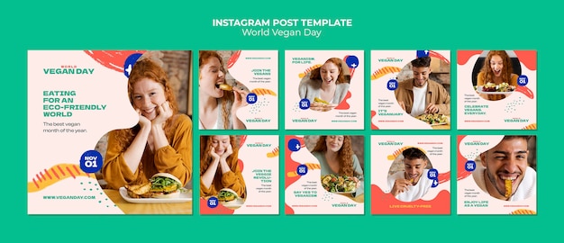 PSD raccolta di post instagram per la giornata mondiale dei vegani