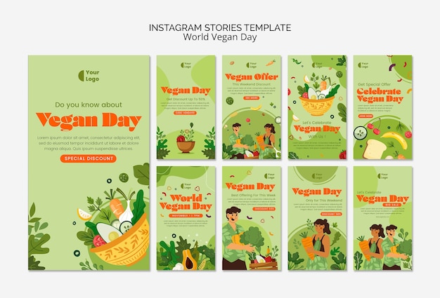 PSD storie di instagram della giornata mondiale del vegano