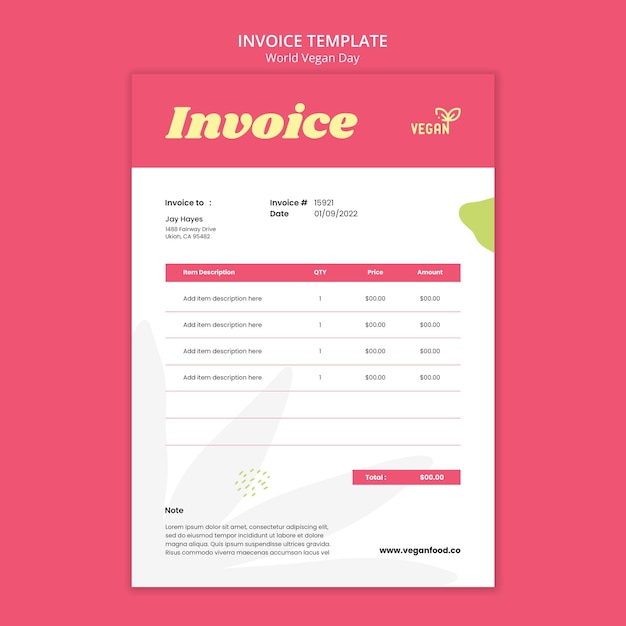 PSD world vegan day invoice template