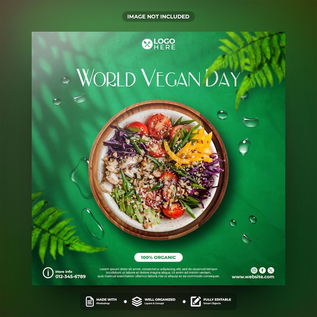 PSD world vegan day social media post template design