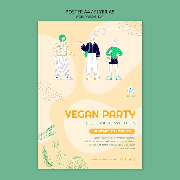 PSD modello di poster verticale per la giornata mondiale dei vegani