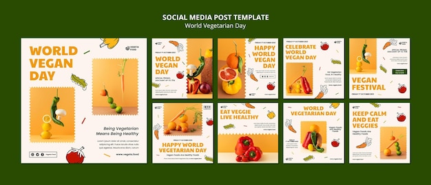 PSD set di post instagram per la giornata mondiale vegetariana