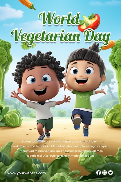 Постер Всемирного вегетарианского дня, иллюстрация в социальных сетях