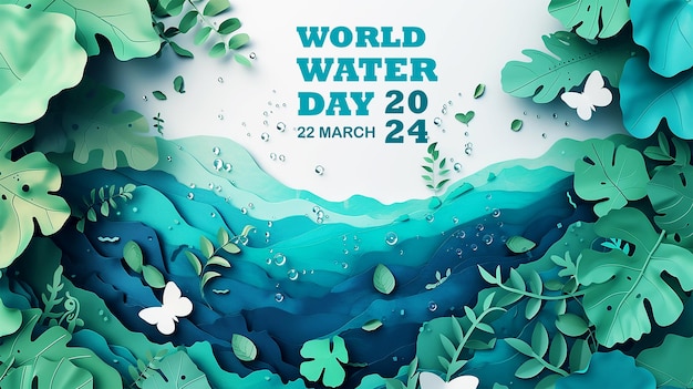 World water day banner 3d paper art and digital craft style