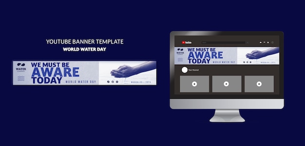 PSD celebrazione della giornata mondiale dell'acqua youtube banner