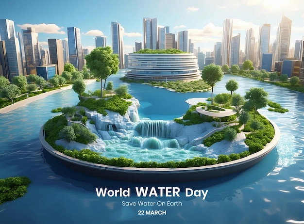 PSD world water day concept balancing urban development with water conservation