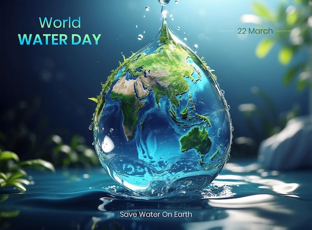 PSD 변화하는 기후 3d 렌더링에서의 세계 물의 날 개념 물 보존