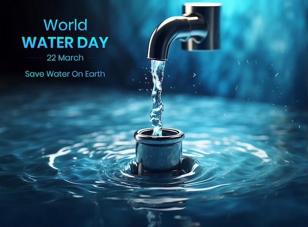 PSD world water day concept water flow from a water pipe