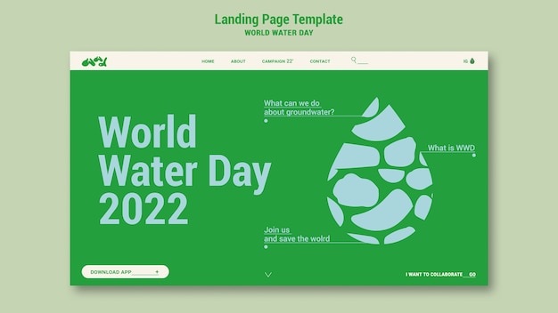 Modello di pagina di destinazione della giornata mondiale dell'acqua
