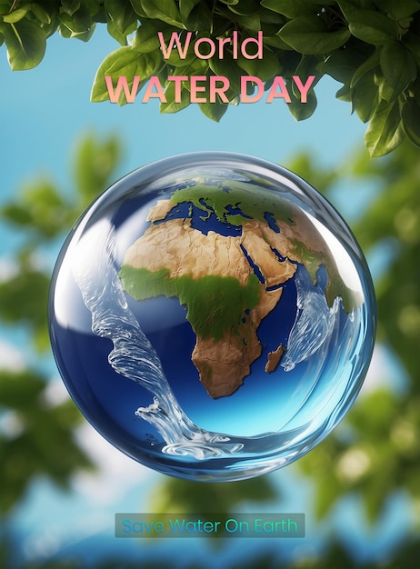 World water day poster with a globe of earth inside a water drop background