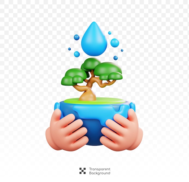 PSD giornata mondiale dell'acqua prevenire gli sprechi d'acqua 3d render stile cartone animato