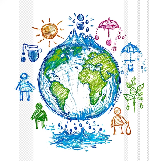 PSD world water day scribbles transparent background