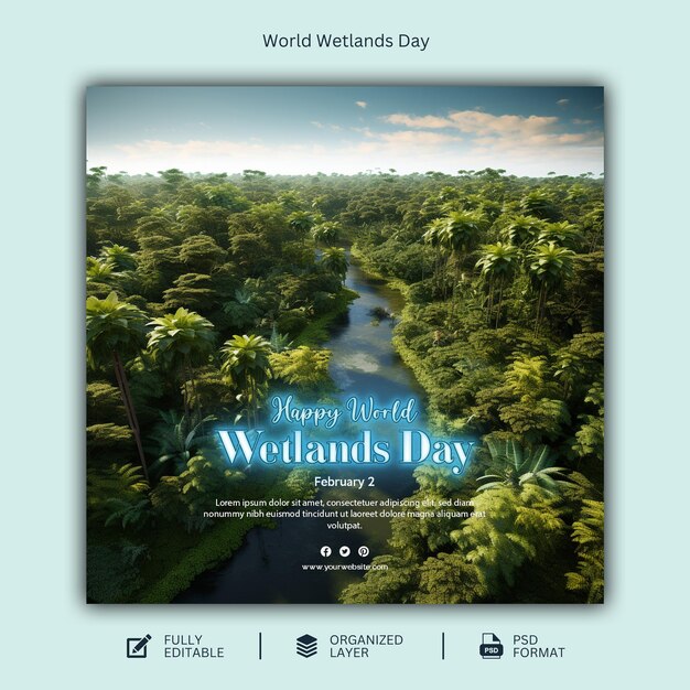 PSD world wetlands day social media graphic design template