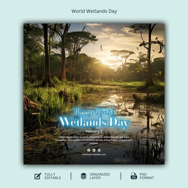 PSD world wetlands day social media graphic design template