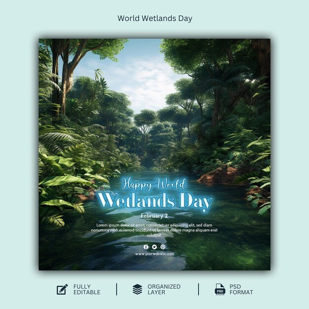 PSD world wetlands day social media graphic design template