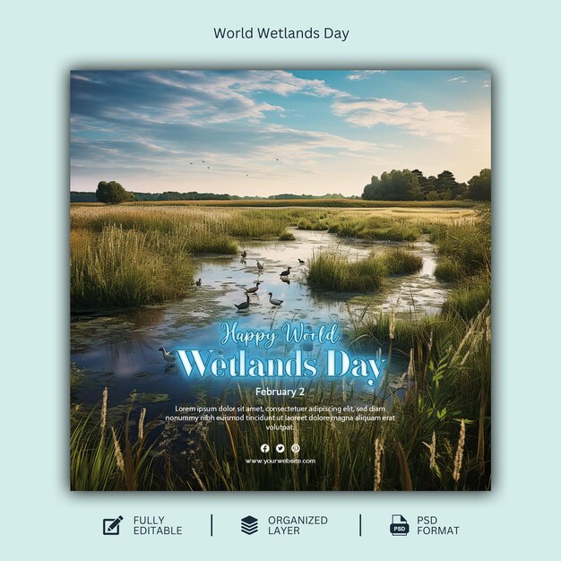 World wetlands day social media graphic design template