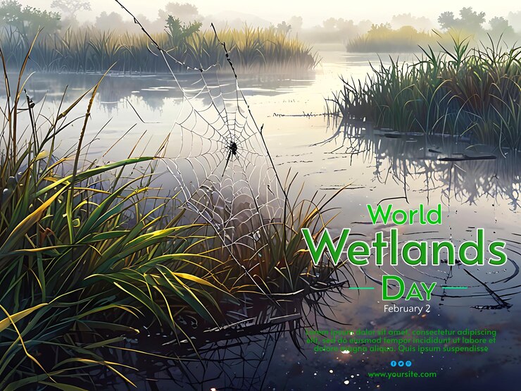 PSD world wetlands day template with natural scenery