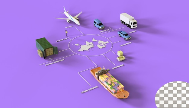 World wide cargo transport 3d illustration