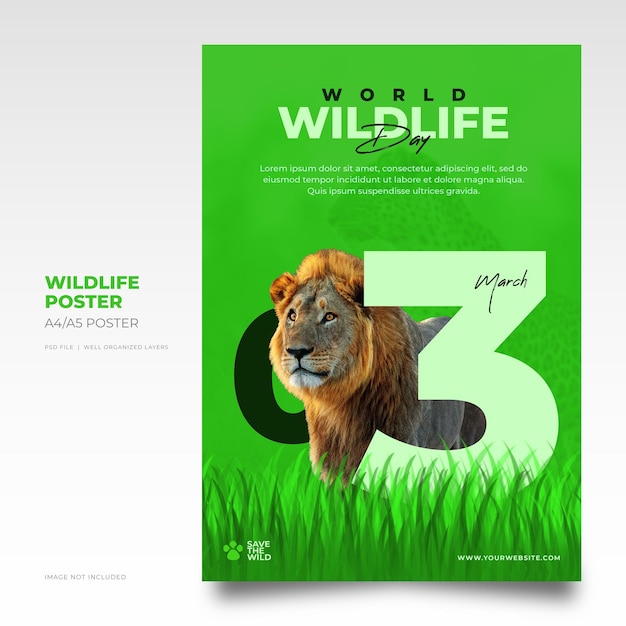 PSD world wildlife day a4 poster flyer template for wildlife and environment protection