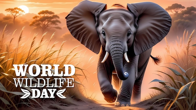 PSD 세계 야생동물의 날 아프리카의 야생에서 달리는 코끼리