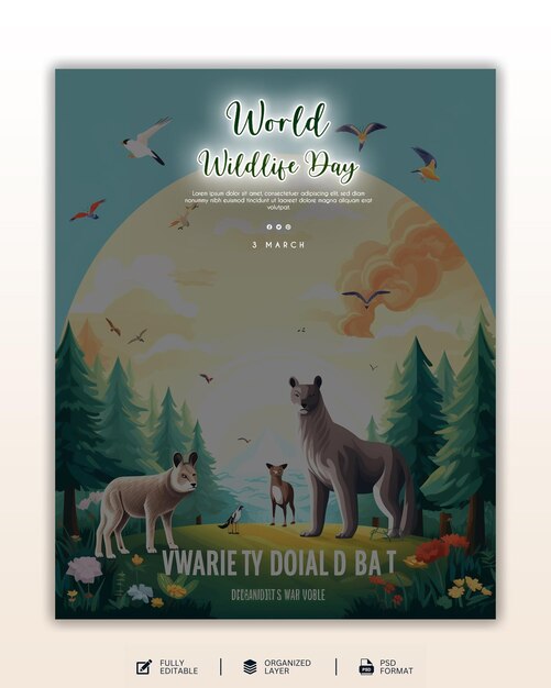 World wildlife day graphic and social media design template
