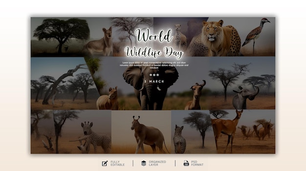 World wildlife day graphic and social media design template