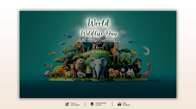 World wildlife day graphic and social media design template