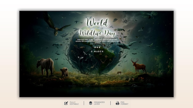 PSD modello di progettazione grafica e social media per la giornata mondiale della fauna selvatica