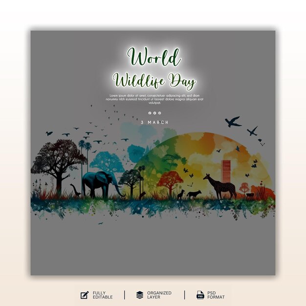 World wildlife day graphic and social media design template