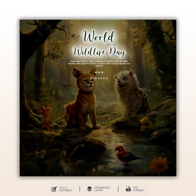 PSD world wildlife day graphic and social media design template