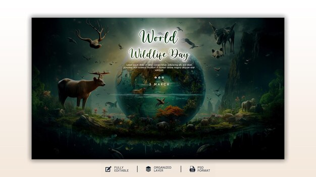 World wildlife day graphic and social media design template