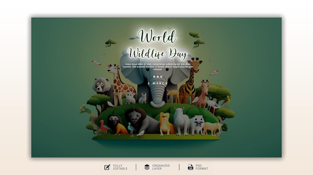 World wildlife day graphic and social media design template