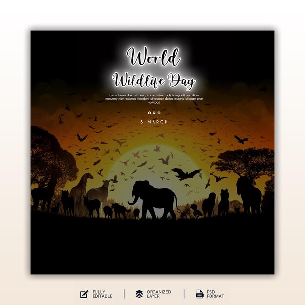 PSD world wildlife day graphic and social media design template