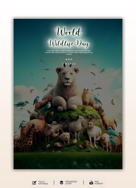 PSD world wildlife day graphic and social media design template