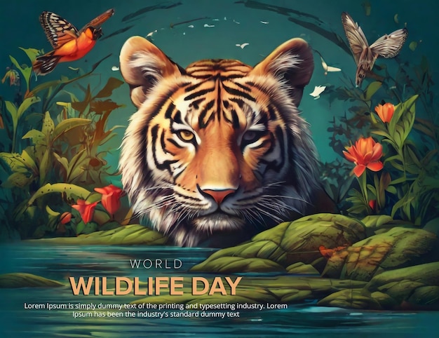 World wildlife day illustration banner in psd template