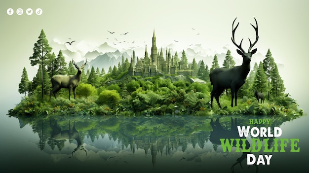 PSD world wildlife day with the animals in jungle wildlife concept