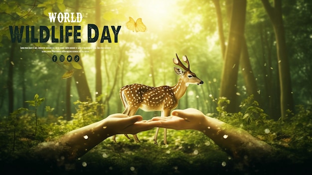 World wildlife day with the deer in jungle wildlife concept